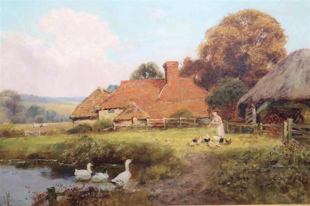 Henry John Yeend King (1855-1924), oil on canvas, A farm on the South Downs, signed, 50 x 75cm